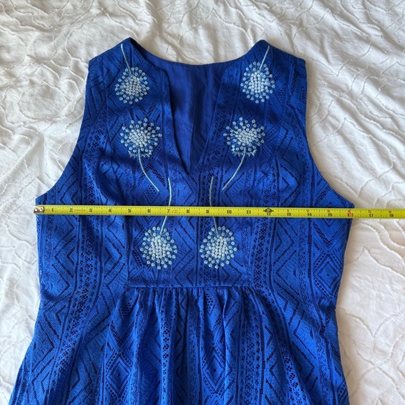 Tulle Blue Mini V-Neck Dandelion Sleeveless Dress with Pockets Lace Material - Picture 6 of 13